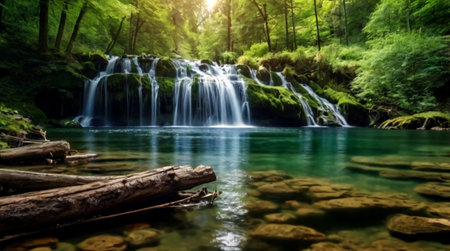 Waterfall in deep forest. Beautiful landscape with waterfall in deep forest.