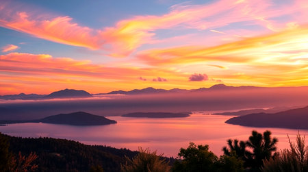 Sunset over Lake Tahoe in California, United States of Americaの写真素材