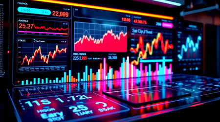 Stock market data on LED display. Financial market data on LED display.