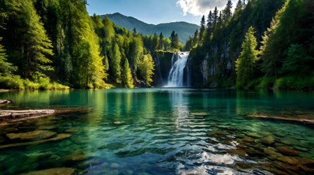 Panoramic view of the beautiful Plitvice Lakes National Park in Croatia