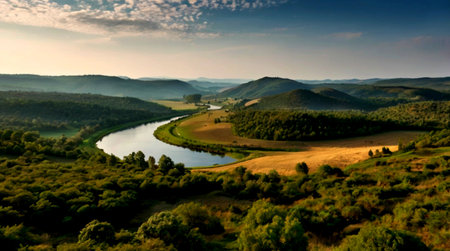 Beautiful panoramic view of the river in the mountains.