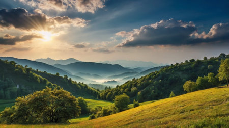 Mountain landscape in the morning light. Carpathian, Ukraine