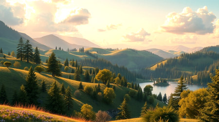 Beautiful landscape with mountains and lake at sunset, Carpathian, Ukraine