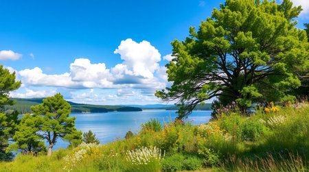 Panoramic view of Lake Baikal in summer, Siberia, Russia