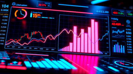 Financial stock market graph on LED screen. 3D Rendering.