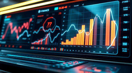3d rendering of stock market graph on computer screen. Business and financial concept.