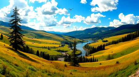 Beautiful view of the alpine meadow in the Altai mountains