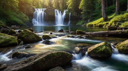 Beautiful waterfall in the forest. Long exposure photo. Beautiful landscape.の写真素材