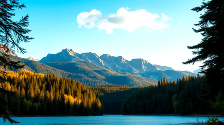 Mountain lake in the Canadian Rockies. The concept of active and photo tourism