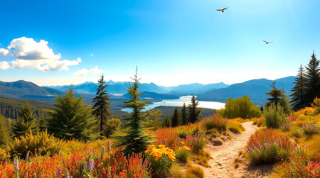 Panoramic view of Lake Tahoe and mountains in summer, California, USA