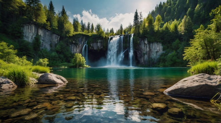 Waterfall in the mountains. Waterfall in the mountains. Beautiful landscape.