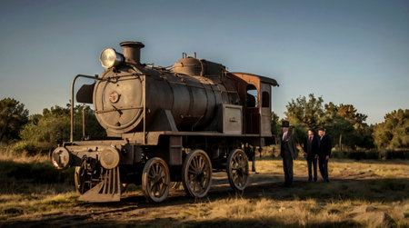 Old steam locomotive in the countryside of the plains of South Africa