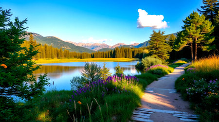 Beautiful lake in the mountains. Summer landscape. The concept of active and photo tourism