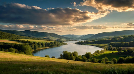 Panoramic view of a lake in the Carpathian mountains