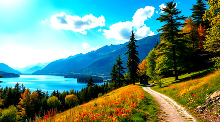 Hiking trail along Lake Wakatipu, Queenstown, New Zealand