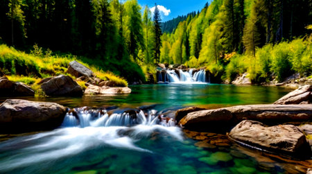 Waterfall in the mountains. Beautiful summer landscape with a waterfall in the mountains.