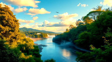 Sunset over the river Dniester in Ukraine, Europe