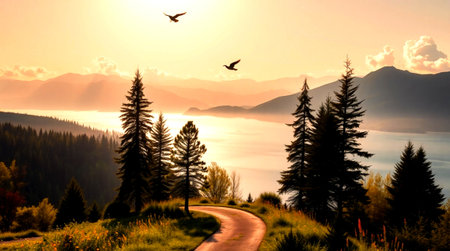 Sunset in the Carpathian mountains. Ukraine, Europe.