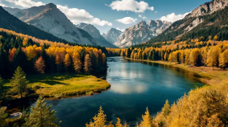 panoramic view of alpine lake in autumn, italy