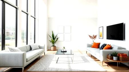 modern bright interiors apartment Living room 3D rendering illustration computer generated imageの写真素材