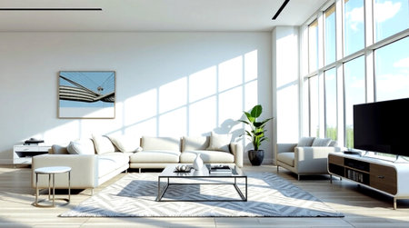 Interior of modern living room with white sofa 3d rendering image