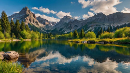 Panoramic view of Lake Sorapis, Dolomites, Italy