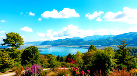 Lake Wanaka view from the botanical garden, New Zealand.の写真素材