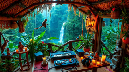 Beautiful waterfall in the jungle. The concept of travel and recreation.