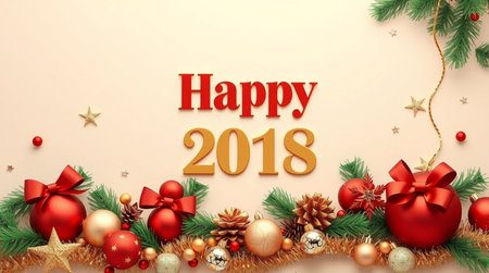 Happy New Year 2018 background with christmas decoration. 3d rendering