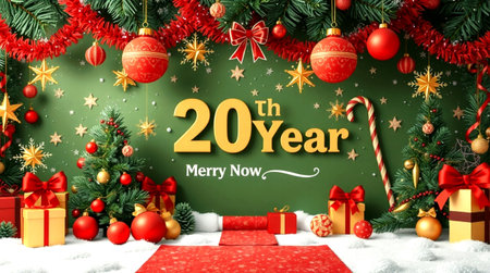 2021 Happy New Year background with christmas tree, gift boxes and decorations 3D rendering