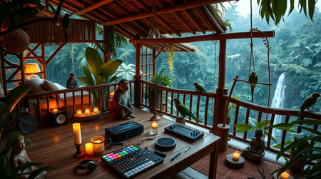 View of the interior of a hotel in Bali, Indonesia.の写真素材