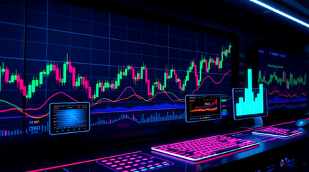 Stock market or forex trading graph and candlestick chart suitable for financial investment concept. Economy trends background for business idea and all art work design. Abstract finance background.の写真素材
