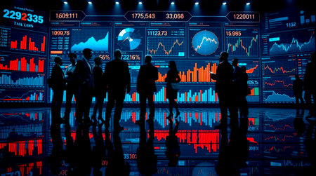 Stock Market Exchange Trading Forex Finance Graphic Concept. Business People Silhouette