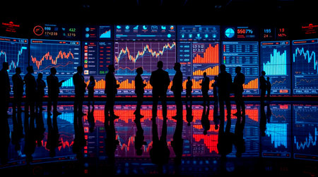 Stock Exchange Trading Forex Finance Graphic Concept. Business People Silhouettes