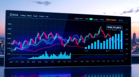 Stock market or forex trading graph and candlestick chart suitable for financial investment concept....