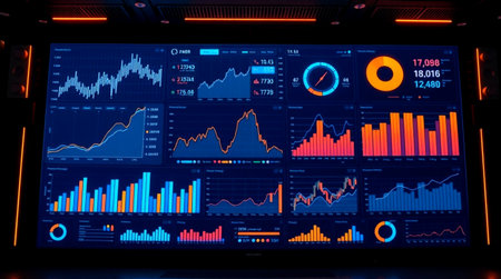Futuristic virtual graphic touch user interface showing business analytics and statisticsの写真素材