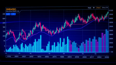 Stock market or forex trading graph and candlestick chart suitable for financial investment concept....