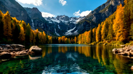 Mountain lake in Dolomites, Italy. Beautiful autumn landscape.