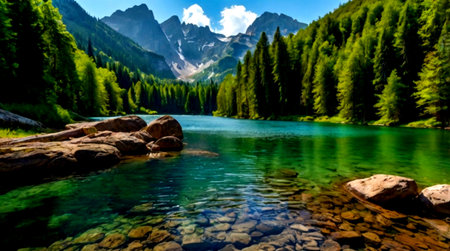 panoramic view of a mountain lake in the italian alps