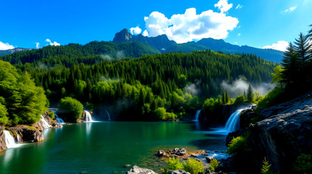 Waterfall in the Dolomites, Italy. Summer landscape.