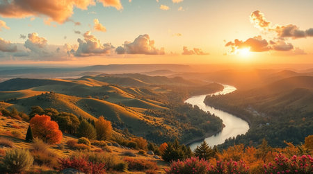 Colorful autumn sunrise in the Carpathian mountains. Ukraine, Europe.