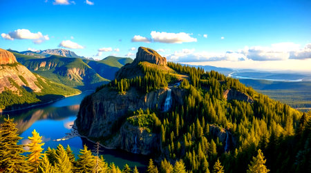 Panoramic view of the lake.の写真素材