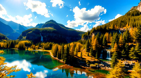 Autumn alpine lake in Yoho National Park, Canada.の写真素材