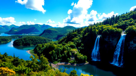 Waterfall in the mountains of South Island, New Zealand. Beautiful landscape.