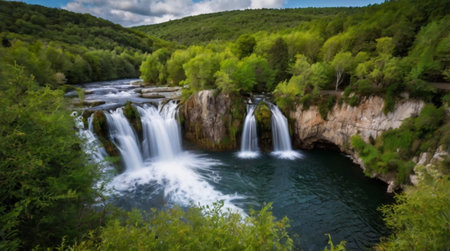Waterfall in Plitvice Lakes National Park, Croatia. Panoramaの写真素材