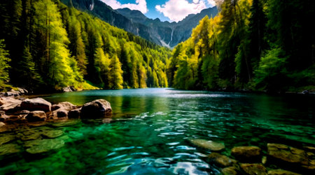 Beautiful landscape of a mountain lake in the middle of the forest