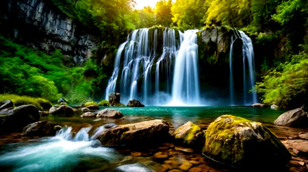 Waterfall in deep forest of Plitvice Lakes National Park, Croatia