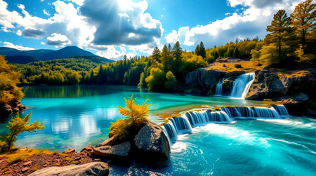 Waterfall in the mountains of the Altai Republic, Russia.の写真素材