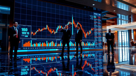 Forex trading graph and candlestick chart suitable for financial investment concept. Mixed media