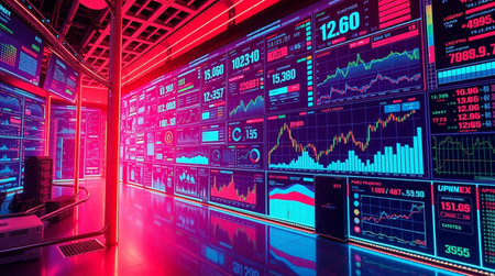 Futuristic interface with stock market data, stock exchange trading, investment and trading concept